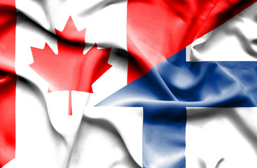 Waving flag of Finland and Canada