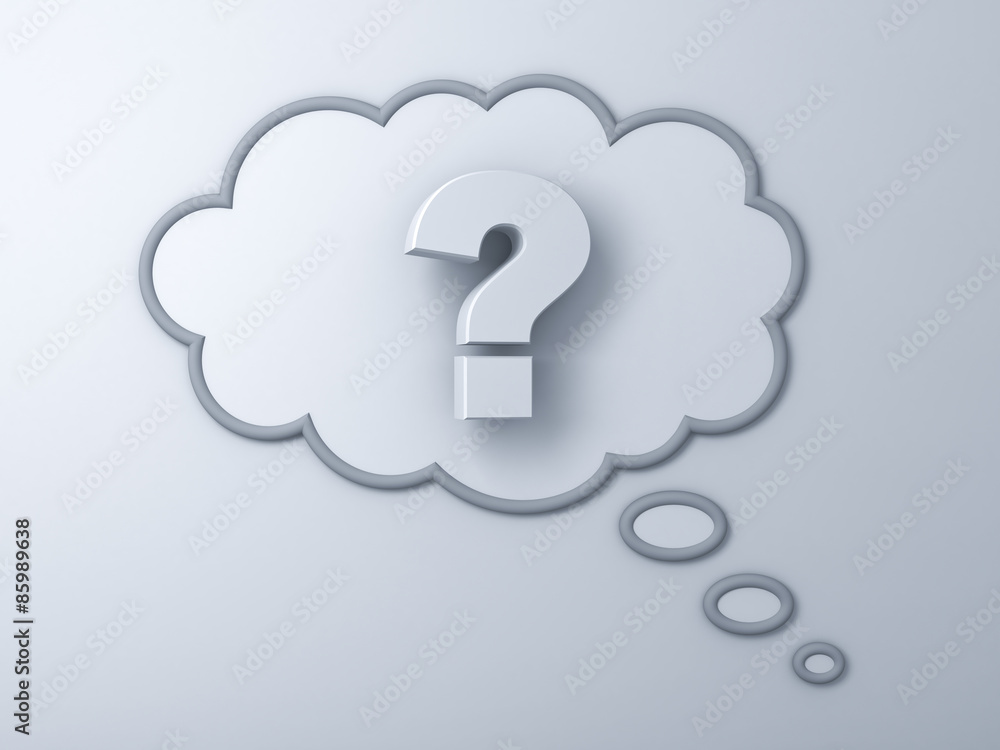 Poster 3d question mark in thinking bubble over white background