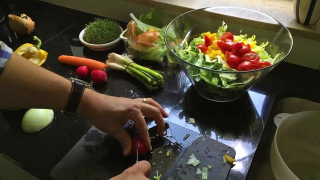 Man making a healthy salad - time lapse movie