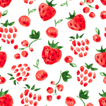 Vector seamless pattern with watercolor red berries