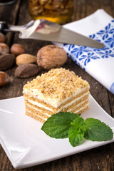 piece of walnut cake on a plate