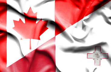 Waving flag of Malta and Canada