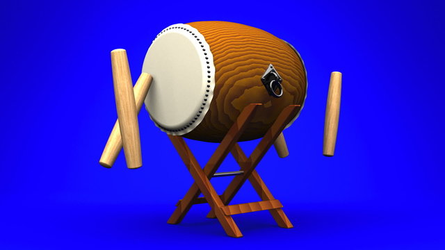 Loopable Asian Drum And Sticks On Blue Background