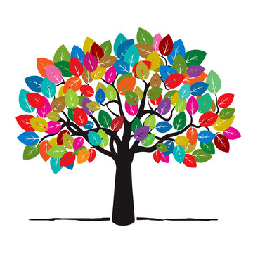 Tree With Color Leafs. Vector Illustration.