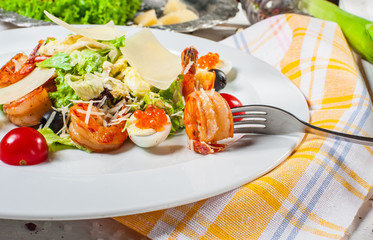 Salad with eggs and shrimps