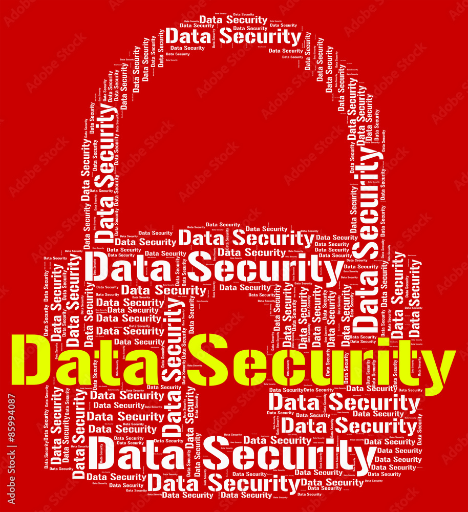 Poster data security indicates protected login and privacy