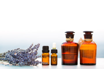 Spa oils in bottles with lavender