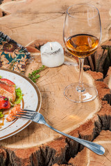 Fresh salad with lettuce and fried salmon