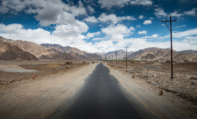 Direct road in the town of Leh, Ladakh.