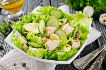 Vegetable salad with cod liver