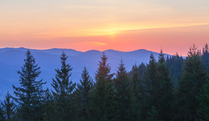 Obraz na płótnie Canvas Beautiful summer sunrise in mountains.