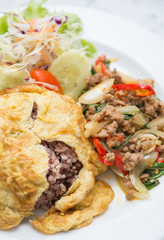 spicy pork with basil and omelet