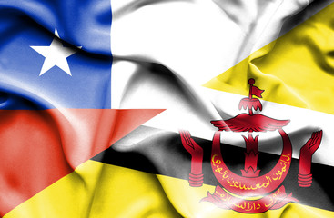 Waving flag of Brunei and Chile