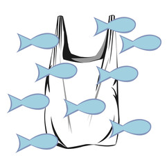 Obraz premium Vector image of a plastic bag with swimming fish