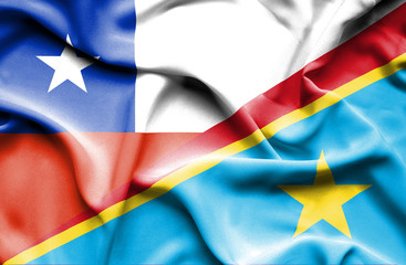 Fototapeta premium Waving flag of Congo Democratic Republic and Chile