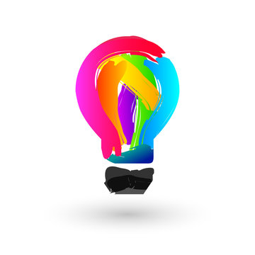 Lightbulb made of colorful paintbrush stroke as creative idea symbol