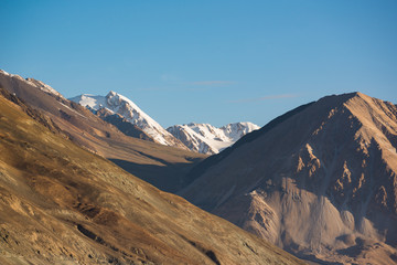 Mountain range at Pangong Lake.Light and shade from runrise.