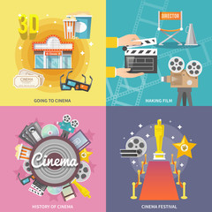 Cinema 4 flat icons square composition
