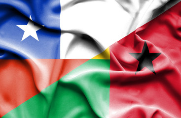 Waving flag of Guinea Bissau and Chile