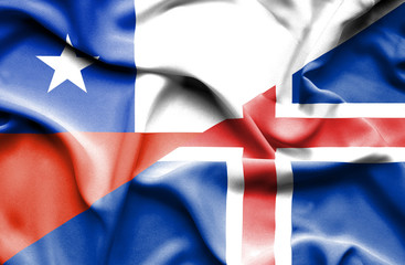 Waving flag of Iceland and Chile