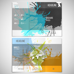 Vector set of tri-fold brochure design template on both sides
