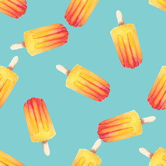 Vector watercolor icecream popsicle seamless pattern