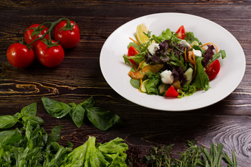 Tasty salad with salmon.