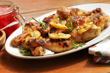 Grilled chicken legs with lemon