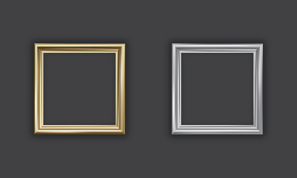 Silver and gold picture frame, square, vector