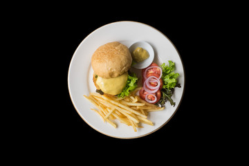 cheese burger with French fries