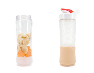 Making smoothie in bottle with lid