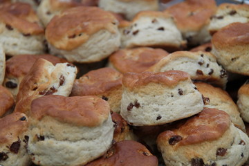 A Background Image of Freshly Baked Fruit Scones.
