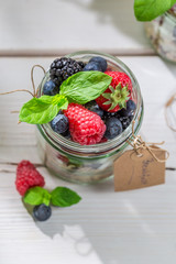 Tasty breakfast with berry fruits and yogurt