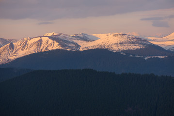 Mountains under snow in spring