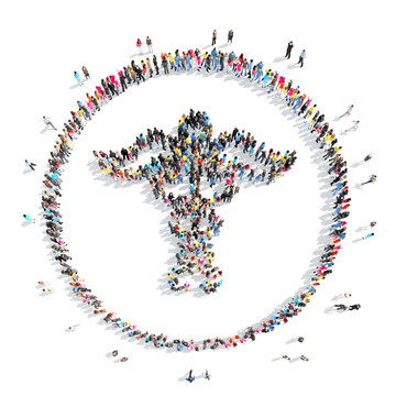 people in the shape of a  caduceus medical symbol.