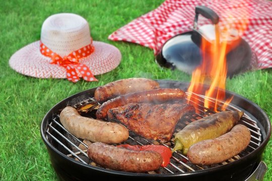Summer BBQ Grill Picnic Concept Top View