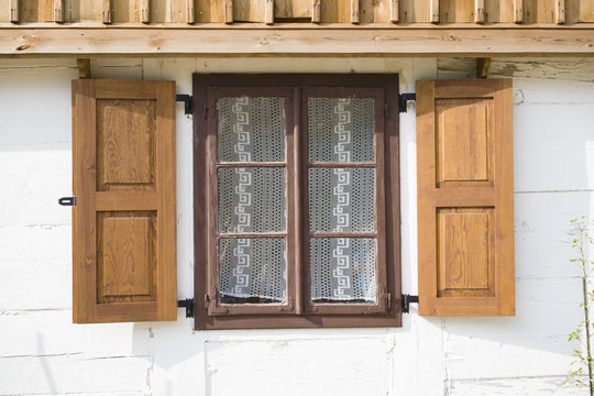 Window in old wooden village house