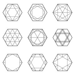 Set of geometric elements, line design, hexagon, vector illustration