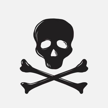 Skull with bones, silhouette, vector illustration, isolated