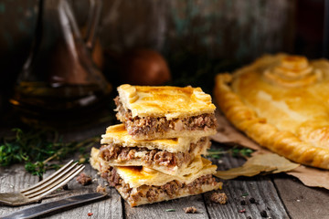 Homemade pie stuffed with beef