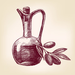 olive oil with olives hand drawn vector llustration realistic sketch