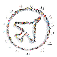 people in the shape of an airplane.