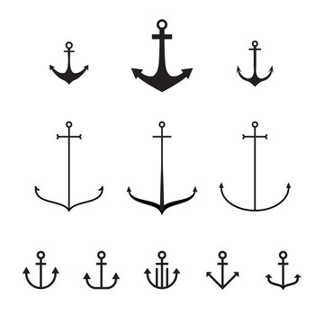 Set of anchors, vector illustration, modern simple design, line design
