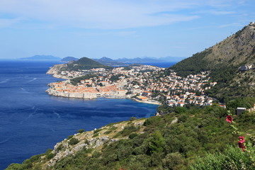 Panorama view of the Dubrovnik town and blue Adriatic 