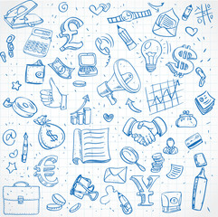 Seamless pattern of doodles on business theme
