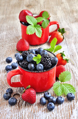 Ripe berries, blueberries, strawberries, blackberries, summer ha