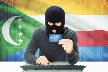 Concept of cybercrime with national flag on background - Comoros