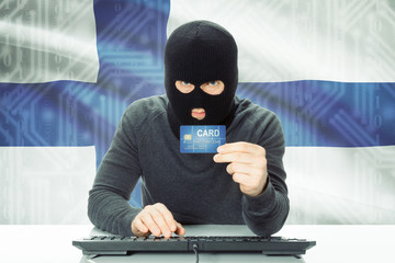 Concept of cybercrime with national flag on background - Finland