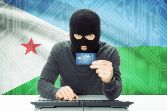 Concept of cybercrime with national flag on background - Djibouti