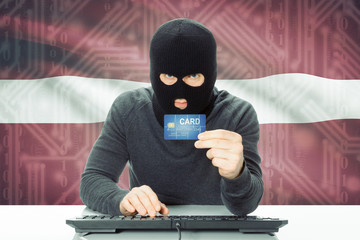 Concept of cybercrime with national flag on background - Latvia